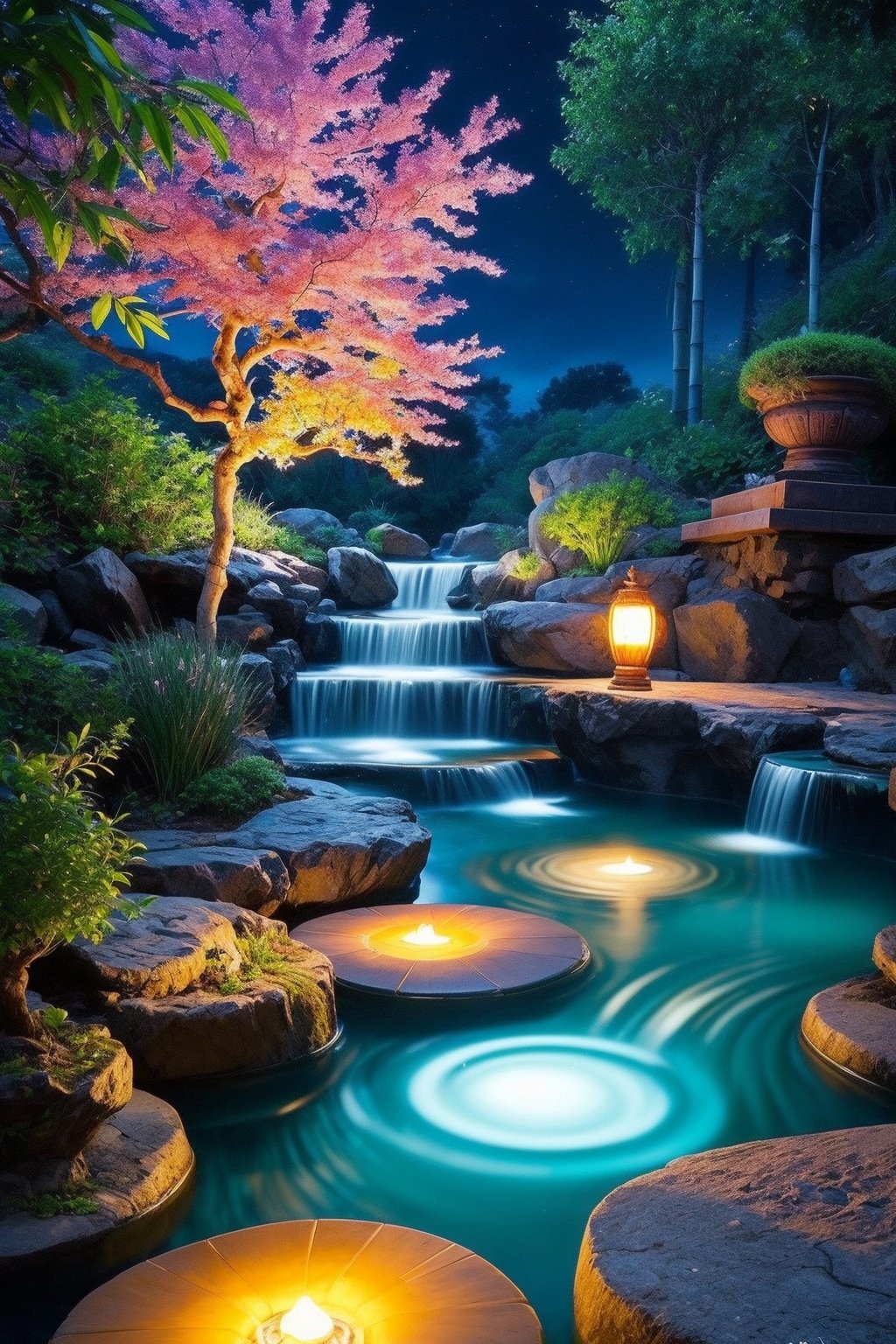 masterpiece, intricate detail, absurd, 4k,
a truly enchanting and magical scene. wonderful zen garden with green bamboo fountains and pebbles, sand, bonsai, transmits calm and relaxation, reconnection with the divinity, immersed in the otherworldly light of a vibrant neon aurora, creating a sense of wonder and mystery, winning photo, ,More Detail