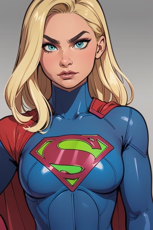 supergirl,kara,agawa,vibrant colors,warm palette,expressive,solid shading, serious look, sexy, blond_hair