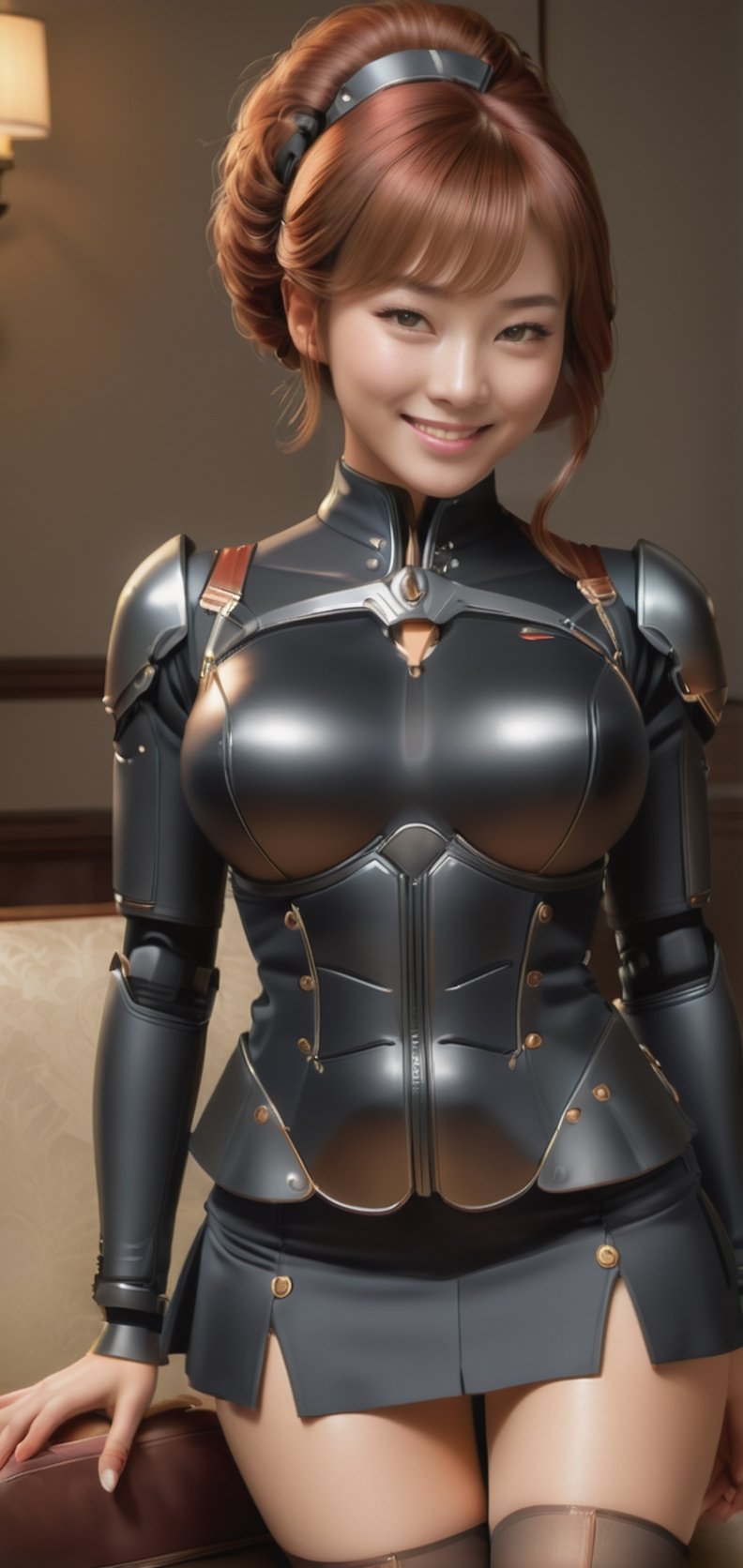 #McBane: (realistic:1.3), finely detailed, quality, rembrandt lighting, (masterpiece:1.2), (photorealistic:1.2), (best quality), (detailed skin:1.3), (intricate details), dramatic, ray tracing, 1girl, japanese girl, 21 years old, detailed skin texture, (blush:0.5), smiling, medium breasts, updo elegant red hair, bangs, suit skirt, pantyhose, sofa, high heels, adjusting_footwear, putting_on_shoes, full body, (bright sunny day), perfect figure, ferfect face, perfect teeth, 