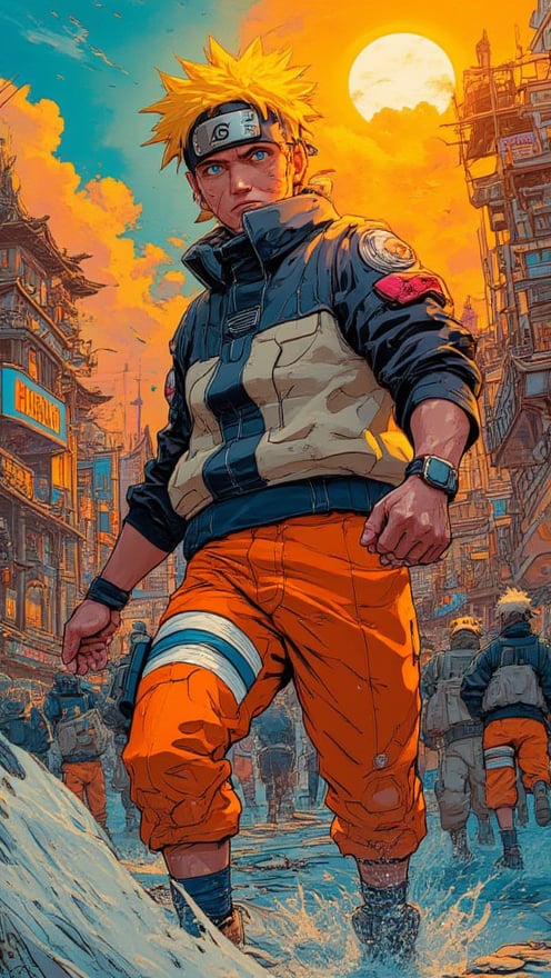 Masterpiece, professional, award-winning, intricate details, ultra high detailed, 64k, volumetric light, dynamic lighting, Movie Aesthetic, action shot, comic book panels by Travis Charest and Phil Noto (colored). naruto, superb detail, It must not be commonplace, Must have a very complex structure, Must have a very high degree of randomness, Must be an image that no one has ever seen before, It has to be very original, Must have tremendous detail, It has to be of the highest artistic quality, It has to be the ultimate, Failure is not an option.