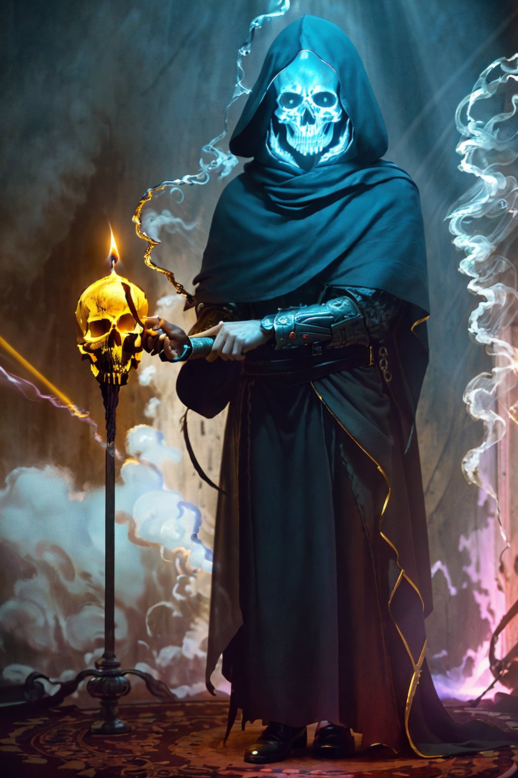 

grand view, digital art of Shakespeare performing the play "To be or not to be" in a grim reaper outfit, looking at a skull he holds in his hands, a phantasmagoric piece of theatrical action, he is in the middle of a stage, with lights focusing on his body and a few smoke in the background surrounding, global illumination in yellow, , 




vibrant ambience, lively atmosphere, adorned with fairy lights and candles, captured in photorealistic detail with real skin textures, soft lighting, and presented as an absurdres masterpiece.

highly detailed HDR photo, 8k quality, best quality, high resolution ultra photorealistic, high definition, highly detailed photo, photon mapping, dynamic angle, professional lighting, highly detailed face and body,expressive eyes, perfectly detailed face

 ,jonnzack_art_style