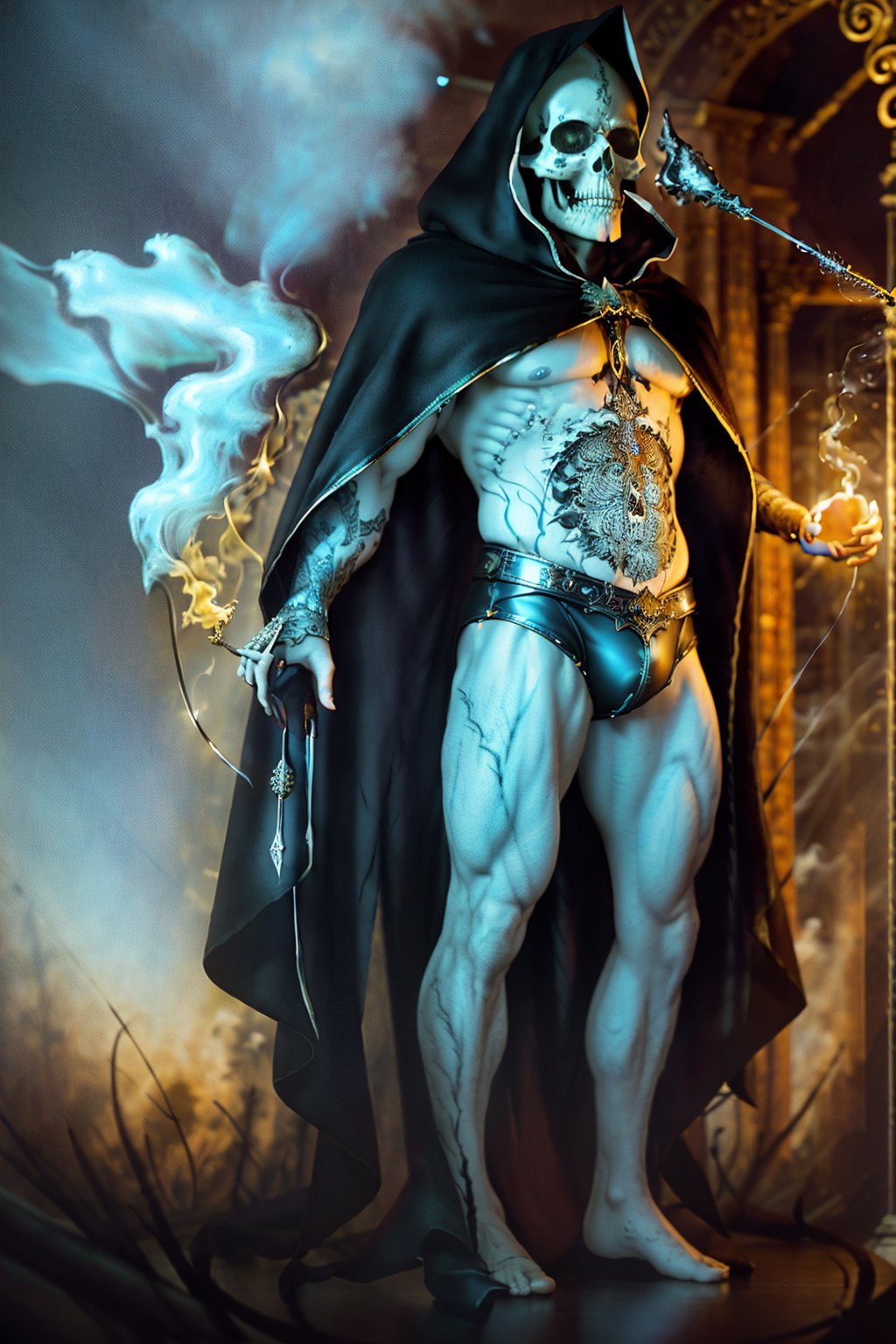 

grand view, digital art of Shakespeare performing the play "To be or not to be" in a grim reaper outfit, looking at a skull he holds in his hands, a phantasmagoric piece of theatrical action, he is in the middle of a stage, with lights focusing on his body and a few smoke in the background surrounding, global illumination in yellow, , 




vibrant ambience, lively atmosphere, adorned with fairy lights and candles, captured in photorealistic detail with real skin textures, soft lighting, and presented as an absurdres masterpiece.

highly detailed HDR photo, 8k quality, best quality, high resolution ultra photorealistic, high definition, highly detailed photo, photon mapping, dynamic angle, professional lighting, highly detailed face and body,expressive eyes, perfectly detailed face

 ,jonnzack_art_style