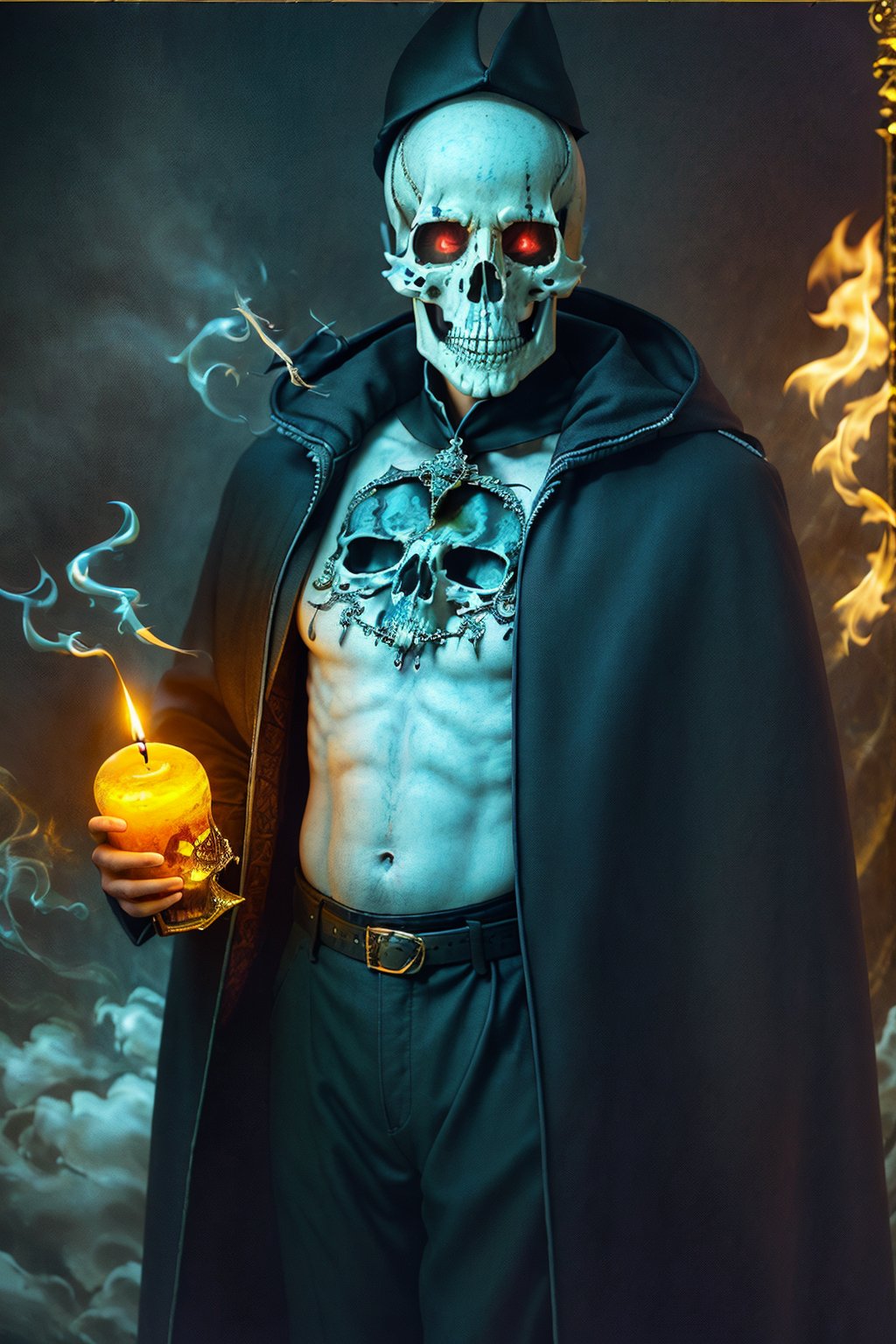 

grand view, digital art of Shakespeare performing the play "To be or not to be" in a grim reaper outfit, looking at a skull he holds in his hands, a phantasmagoric piece of theatrical action, he is in the middle of a stage, with lights focusing on his body and a few smoke in the background surrounding, global illumination in yellow, , 




vibrant ambience, lively atmosphere, adorned with fairy lights and candles, captured in photorealistic detail with real skin textures, soft lighting, and presented as an absurdres masterpiece.

highly detailed HDR photo, 8k quality, best quality, high resolution ultra photorealistic, high definition, highly detailed photo, photon mapping, dynamic angle, professional lighting, highly detailed face and body,expressive eyes, perfectly detailed face

 ,jonnzack_art_style