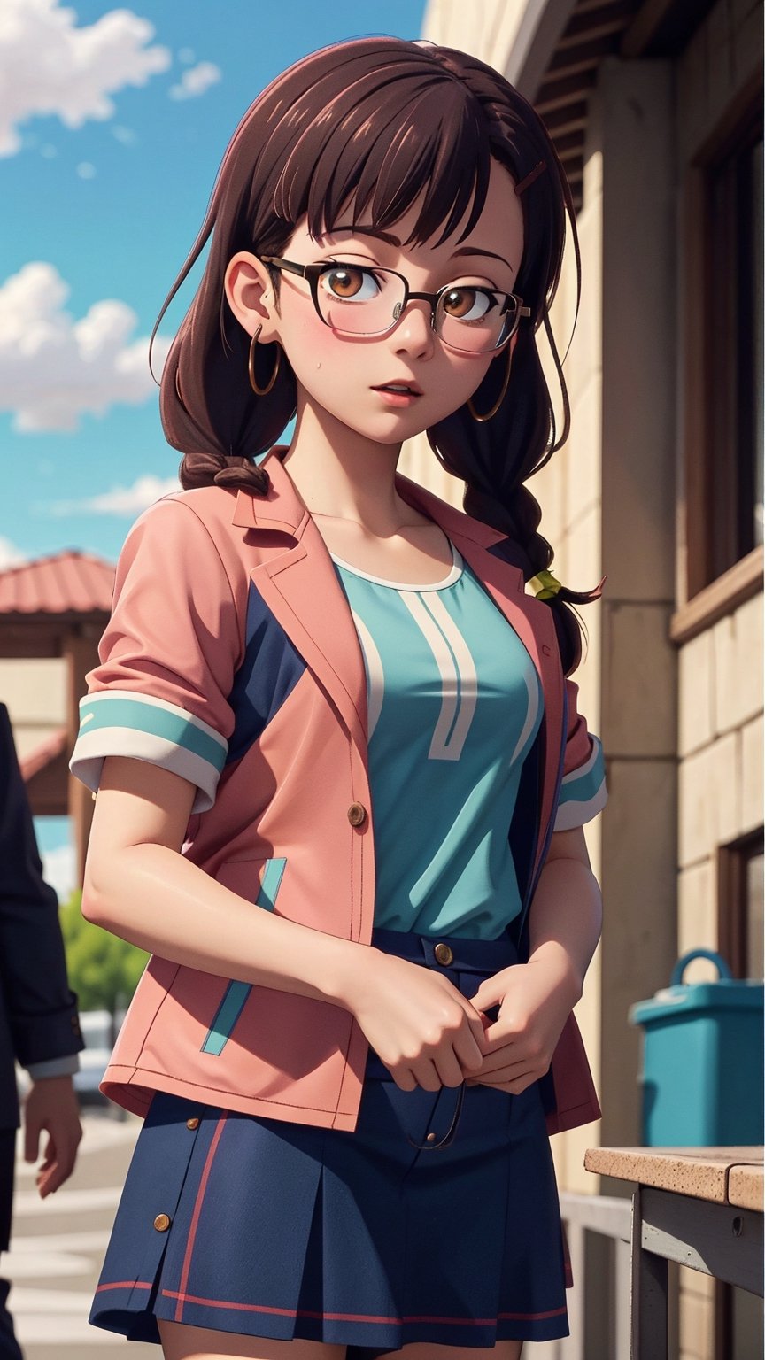 (masterpiece), best quality, high resolution, highly detailed, detailed background, perfect lighting, The student council girl with twin braids and glassess ,girl,Cartoon,2Dcartoon,shizukazom100