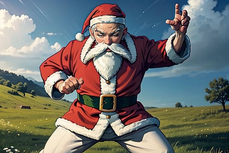 k4k3k,Santa Claus, 1 male, 1 SantaClaus, Practice hitting Kamehameha waves in the meadow,beard