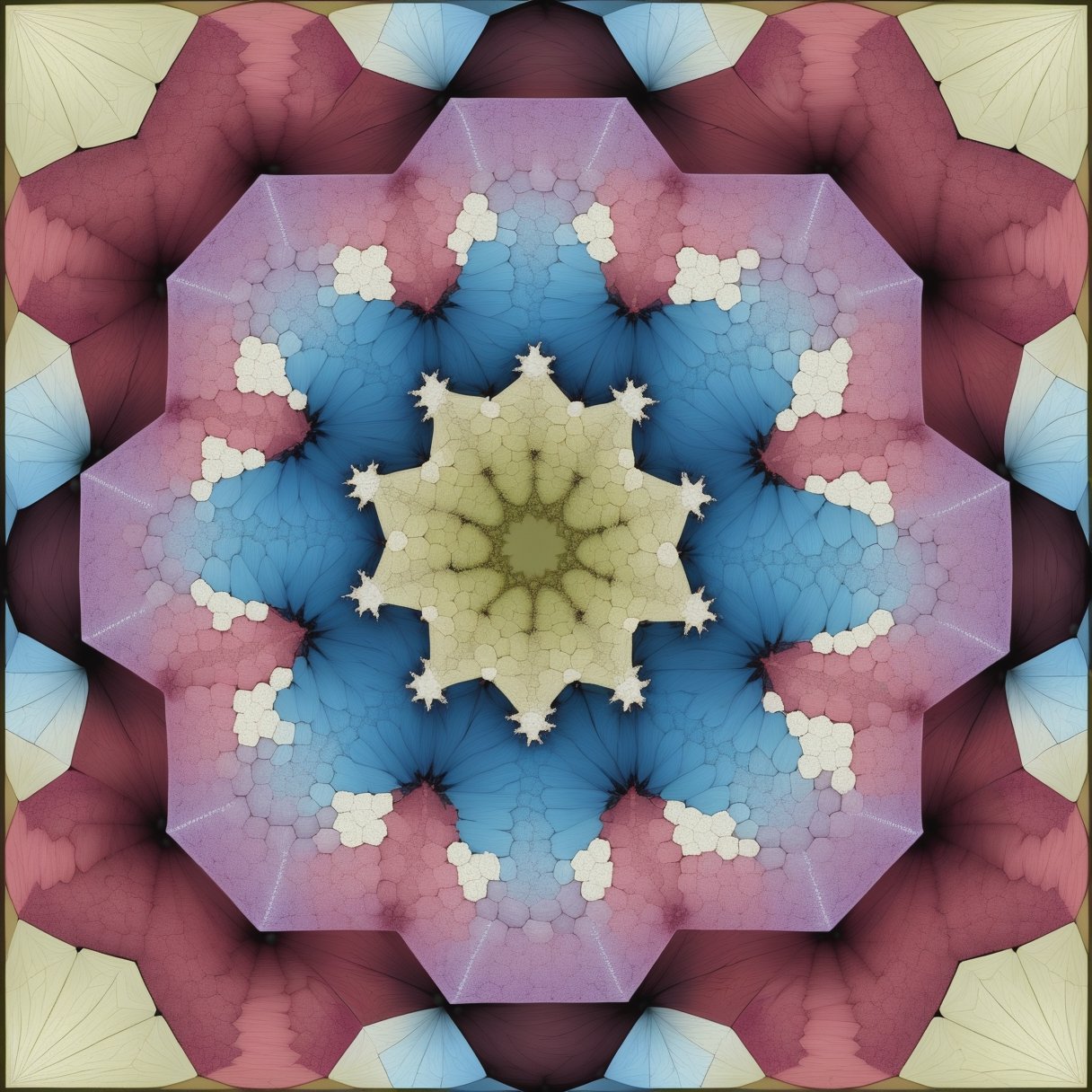 Hexaflake,  log _{3}(7),  Built by exchanging iteratively each hexagon by a flake of 7 hexagons by whoareyou on Tensor.Art