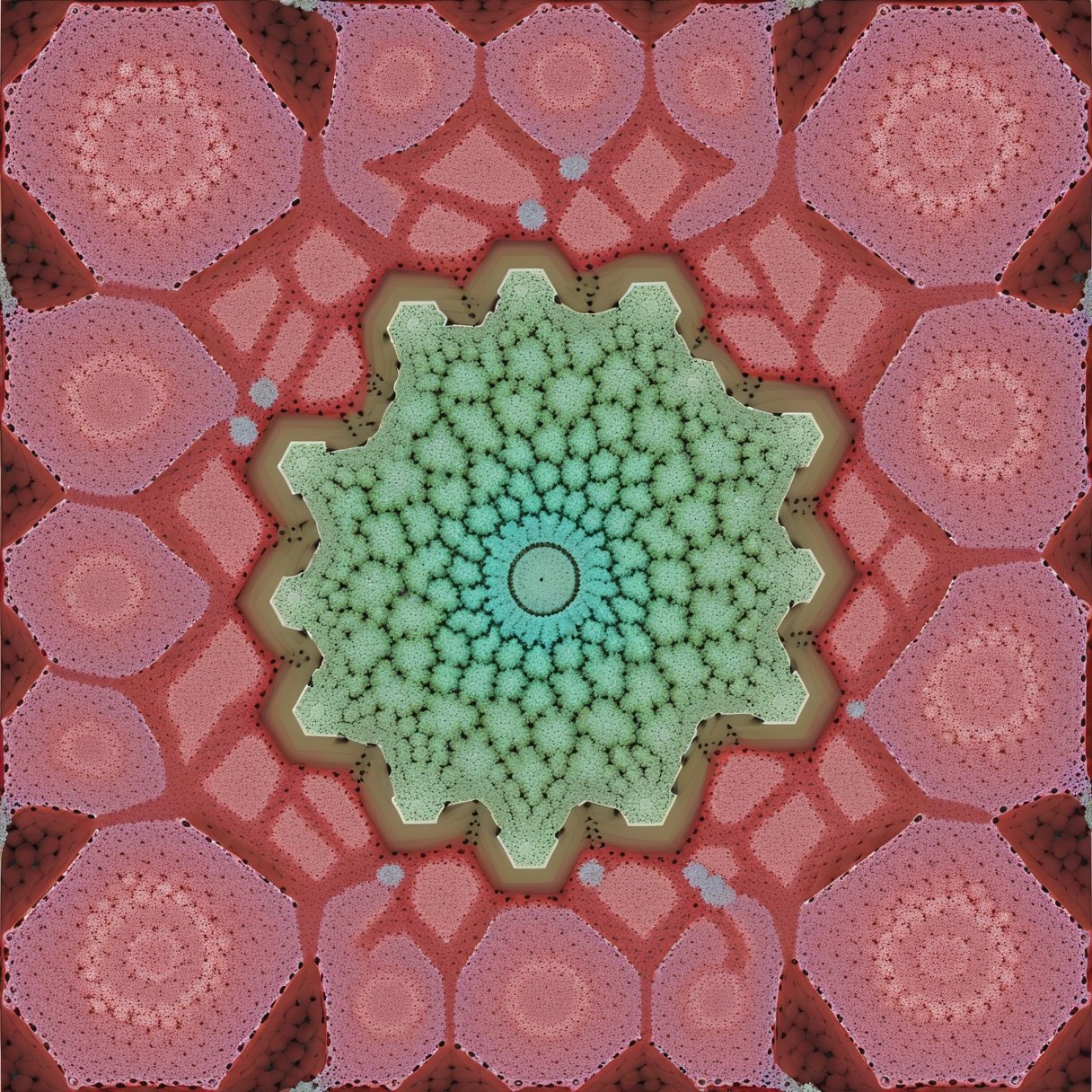 Hexaflake, log _{3}(7), Built by exchanging iteratively each hexagon by a flake of 7 hexagons, Fractal, 
