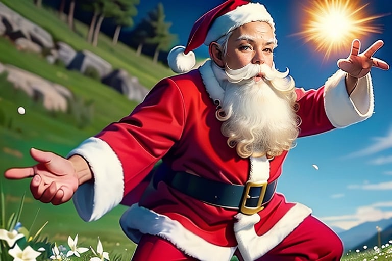 k4k3k,Santa Claus, 1 male, 1 SantaClaus, Practice hitting Kamehameha waves in the meadow,beard