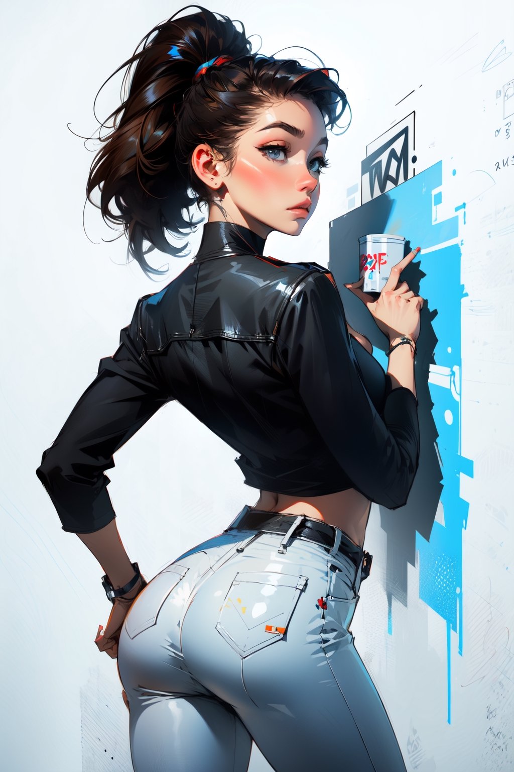 girl doing graffiti,  skinny,  ponytail by swinswilla on Tensor.Art