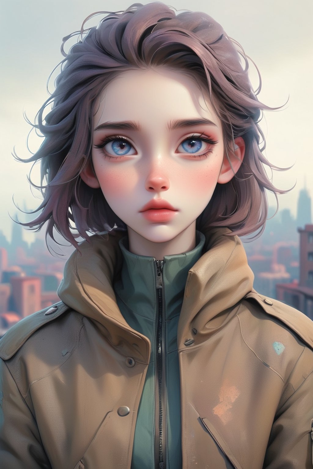 dystopian style,  beautiful (girl in a jacket),  against the background of the city by Drauka on Tensor.Art