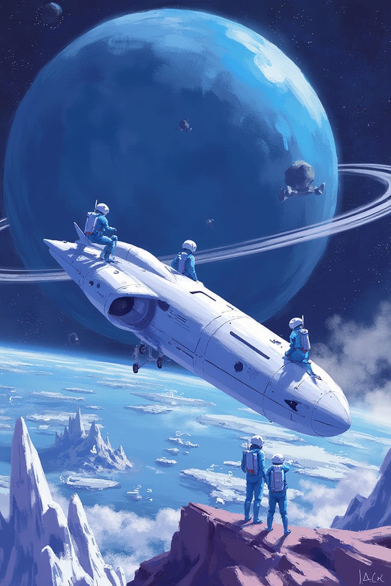 aesthetic,  A fascinating and mysterious digital illustration depicts a strange and surreal sight: a small white spaceship...