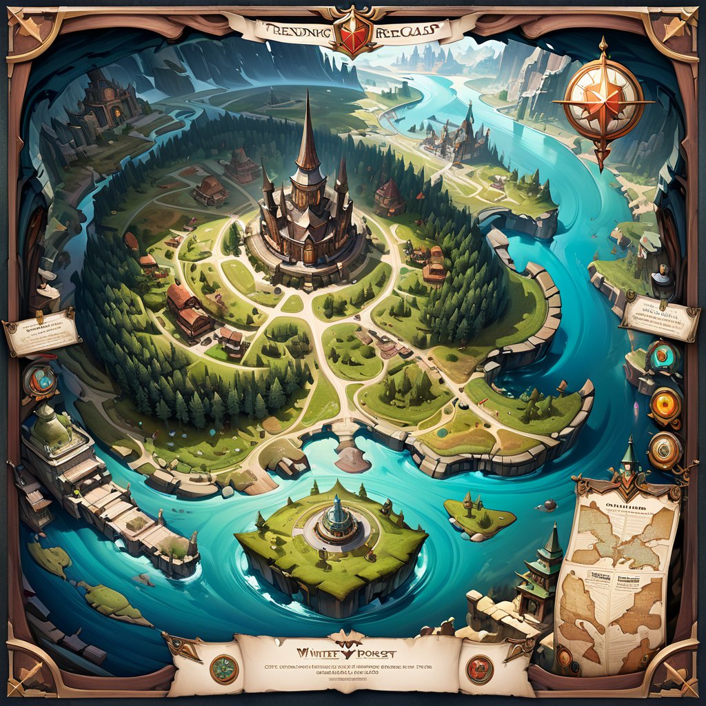 fantasy realm large-scale map in style of Gerard Mercator,  several town,  1 castle by JulienWolfkiller  on Tensor.Art