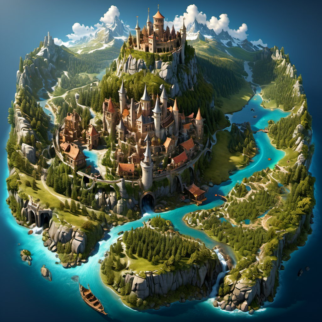 fantasy realm large-scale map in style of Gerard Mercator,  several town,  1 castle by JulienWolfkiller  on Tensor.Art