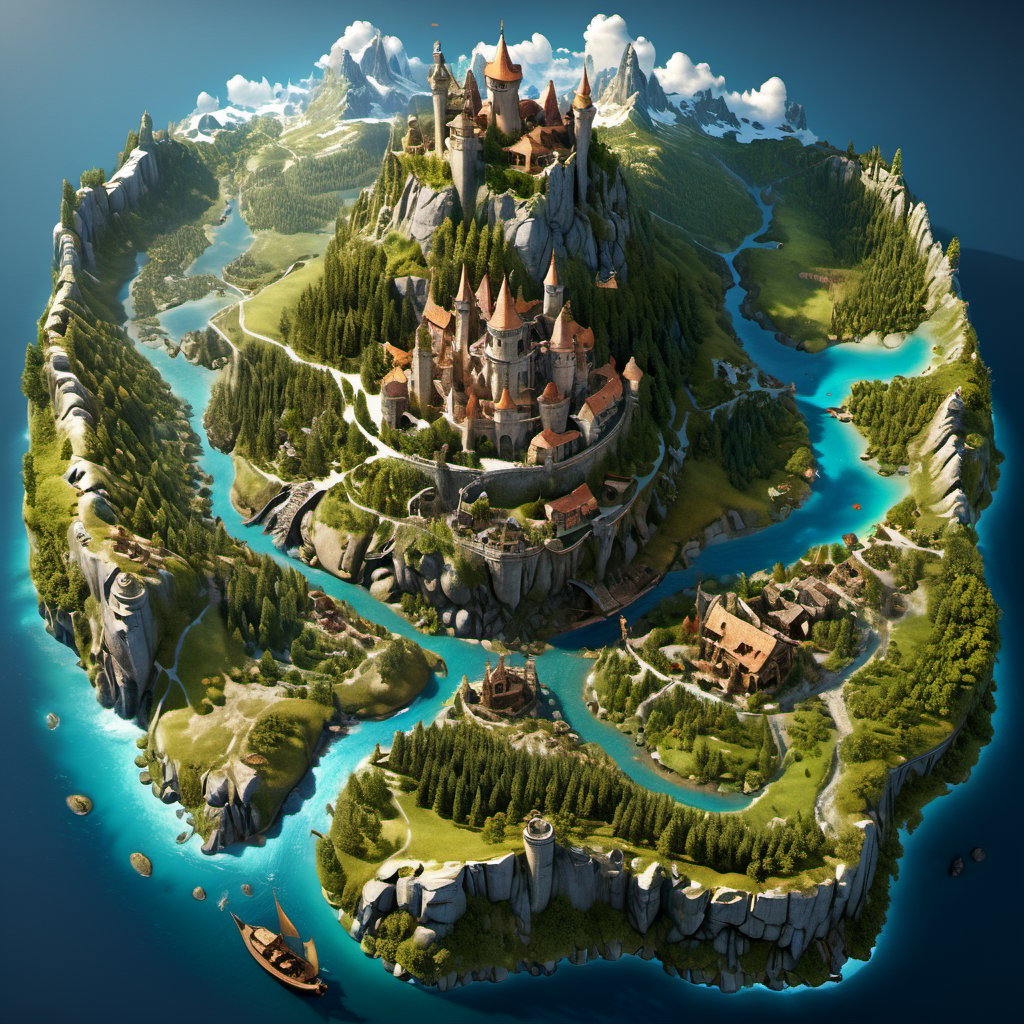 fantasy realm large-scale map in style of Gerard Mercator,  several town,  1 castle by JulienWolfkiller  on Tensor.Art