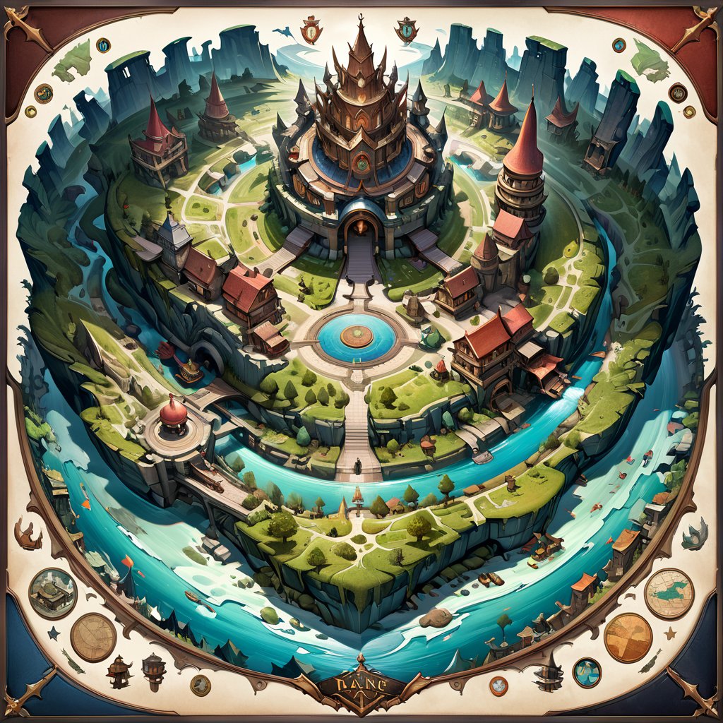 fantasy realm large-scale map in style of Gerard Mercator,  several town,  1 castle by JulienWolfkiller  on Tensor.Art