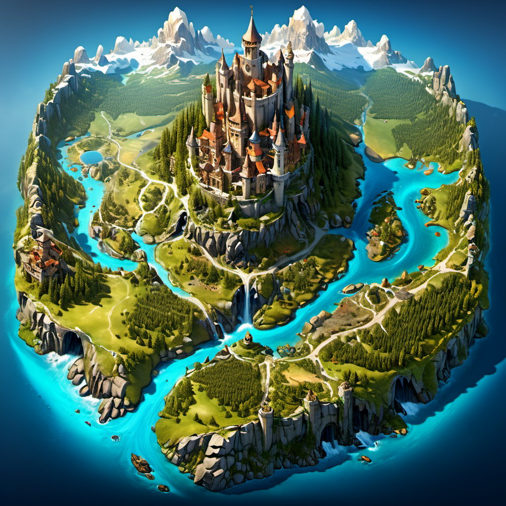 fantasy realm large-scale map in style of Gerard Mercator,  several town,  1 castle by JulienWolfkiller  on Tensor.Art