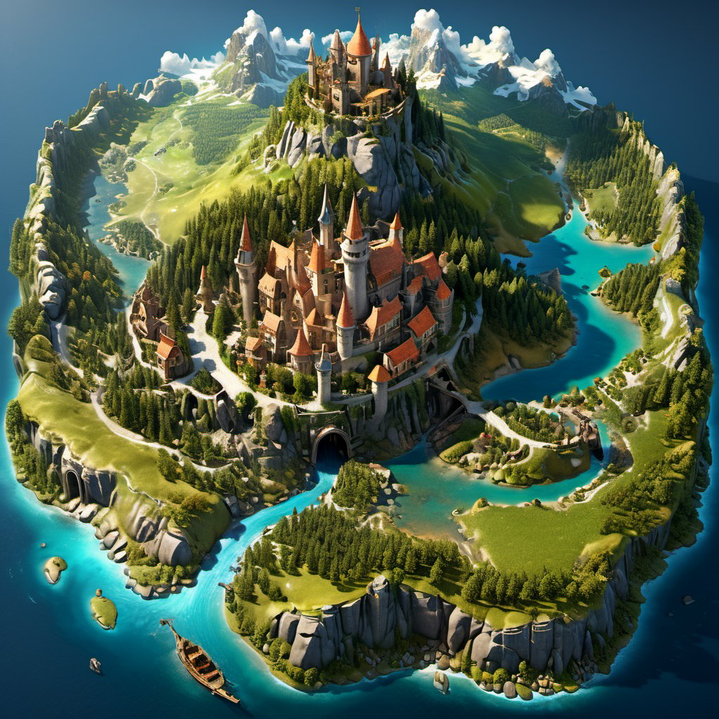 fantasy realm large-scale map in style of Gerard Mercator,  multiples towns,  1 castle by JulienWolfkiller  on Tensor.Art
