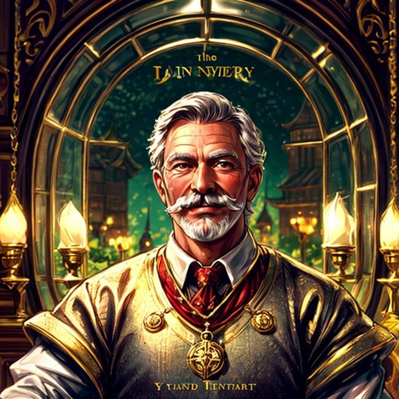 1 man, A dashing mayor, charming, 50 years old, gray hair, charismatic pose, realistic photograph, royal portrait, moustache,  a kind and genuine smile on his face, leader who cares of people, (welcoming and benevolent gaze:1.3), inspired by classic fairy tales, regal features, medieval mayor attire, keys of the tow, elegant details, a backdrop of a grand palace interior, warm enchanting, see a castle through the window,glass