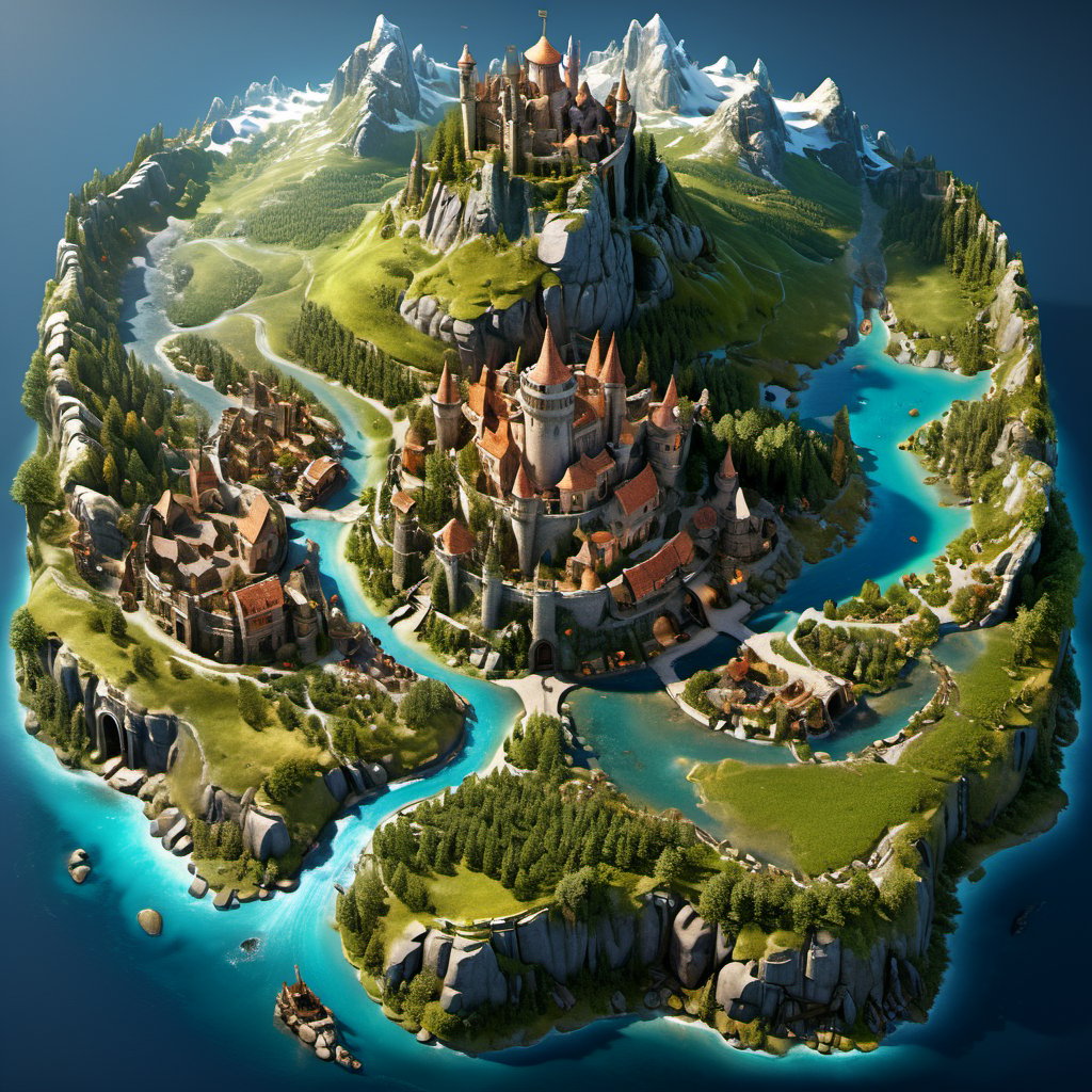 fantasy realm large-scale map in style of Gerard Mercator,  several town,  1 castle by JulienWolfkiller  on Tensor.Art
