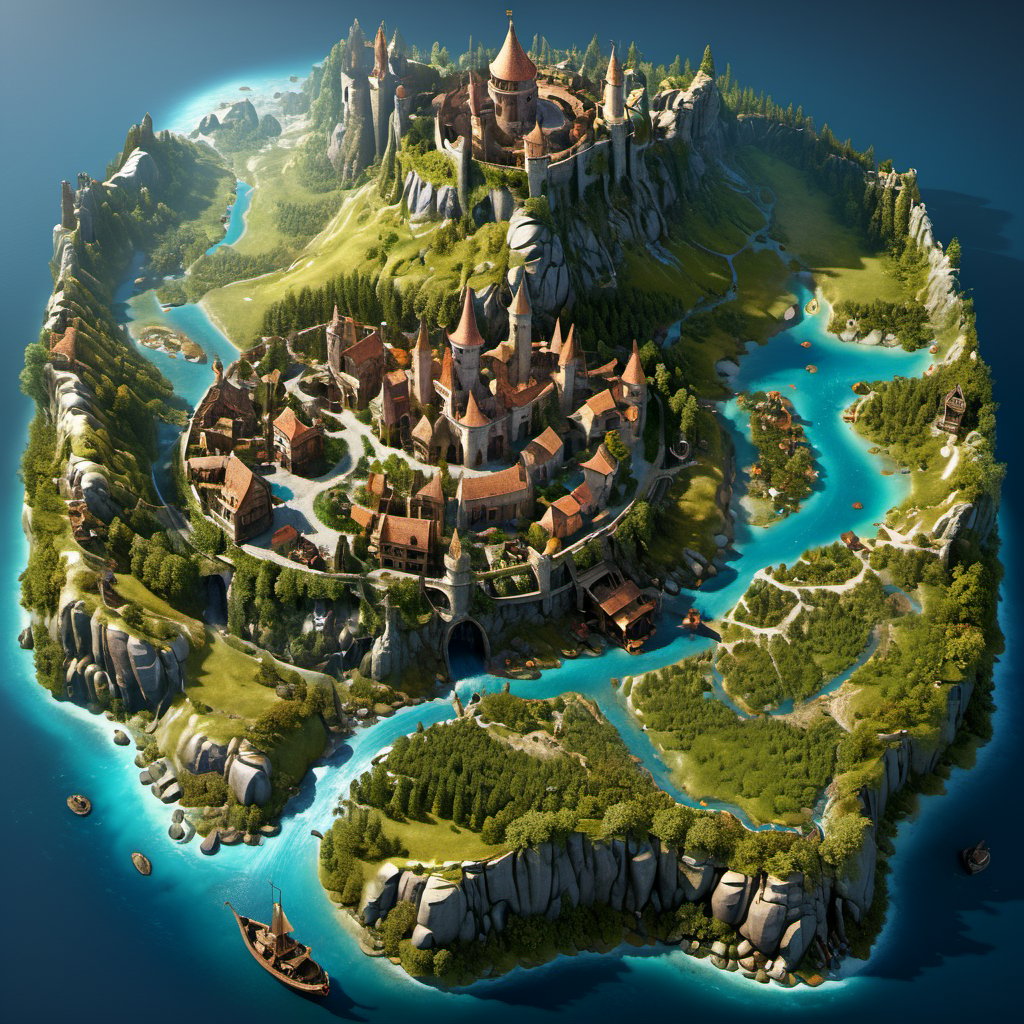 fantasy realm large-scale map in style of Gerard Mercator,  several town,  1 castle by JulienWolfkiller  on Tensor.Art