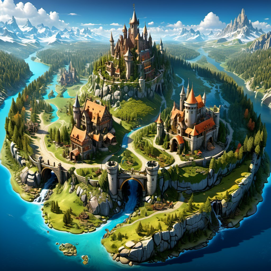 fantasy realm large-scale map in style of Gerard Mercator,  several town,  1 castle by JulienWolfkiller  on Tensor.Art