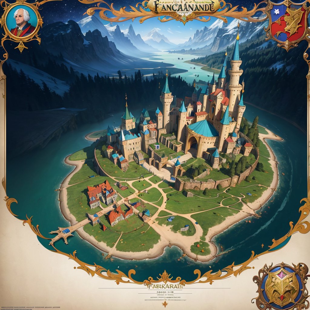 fantasy realm large-scale map in style of Gerard Mercator,  several town,  1 castle by JulienWolfkiller  on Tensor.Art