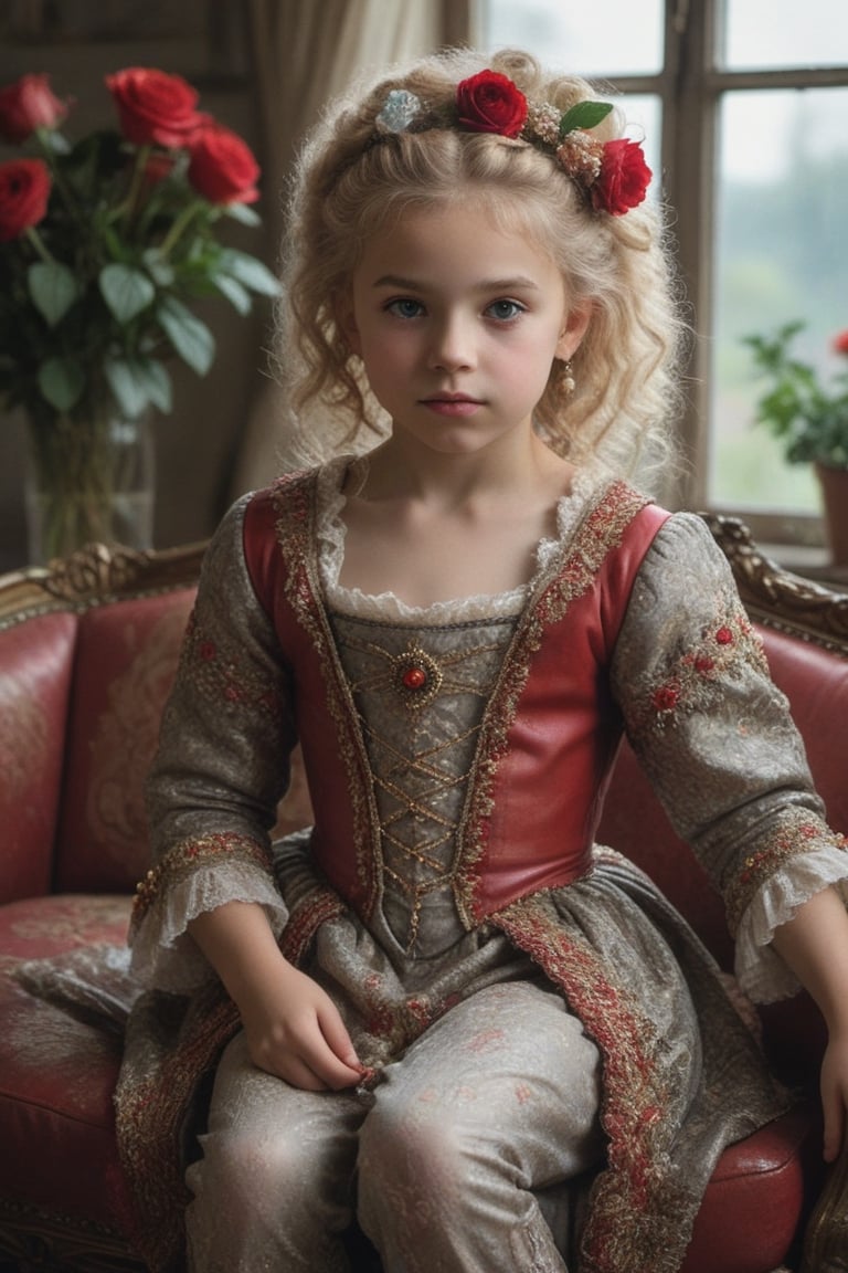 portrait of little_girl 10-year-old Nórdic,  ((( Wearing luxury sack-back gown,  detailed and opulent description of a ari...