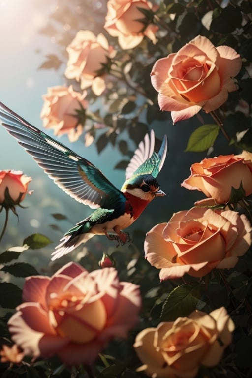 (best quality, highres, ultra-detailed), red roses ,pastel colors,soft shadows,blooming petals,delicate stems,fresh and vibrant,botanical inspiration,dreamy atmosphere,artistic details,nature-inspired,fine lines,detailed texture,garden beauty
(((A (flying) bird in the air)))
(((hasselblad 70mm camera films)))(((hyper-detailed, photorealistic, ultra photoreal, cinematic shading
Renaissance style. Photographic detailed)))photorealistic,leonardo