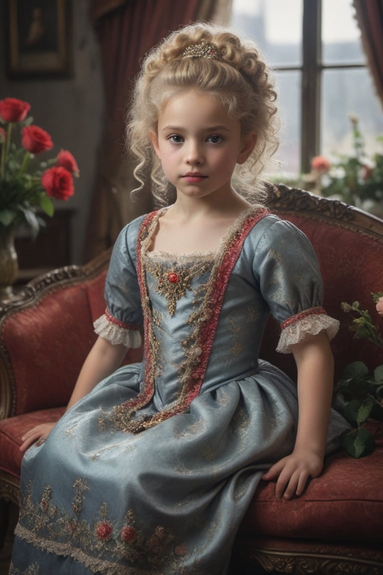 portrait of little_girl 10-year-old Nórdic,  ((( Wearing luxury sack-back gown,  detailed and opulent description of a ari...