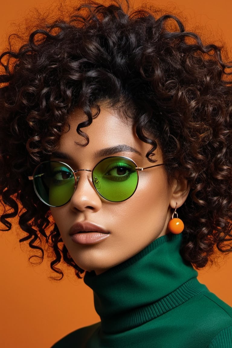 (((Iconic fashion magazine cover photo but extremely beautiful))) (((Black curly messy hair shot with black sunglasses wit...