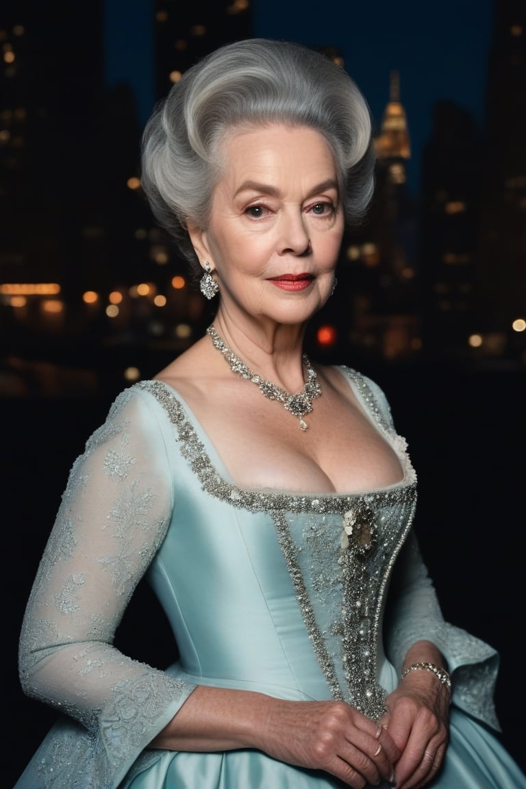 (((Portrait of iconic Madame 65-year-old but extremely beautiful background New York night,  18th-century ))) (((intricate...