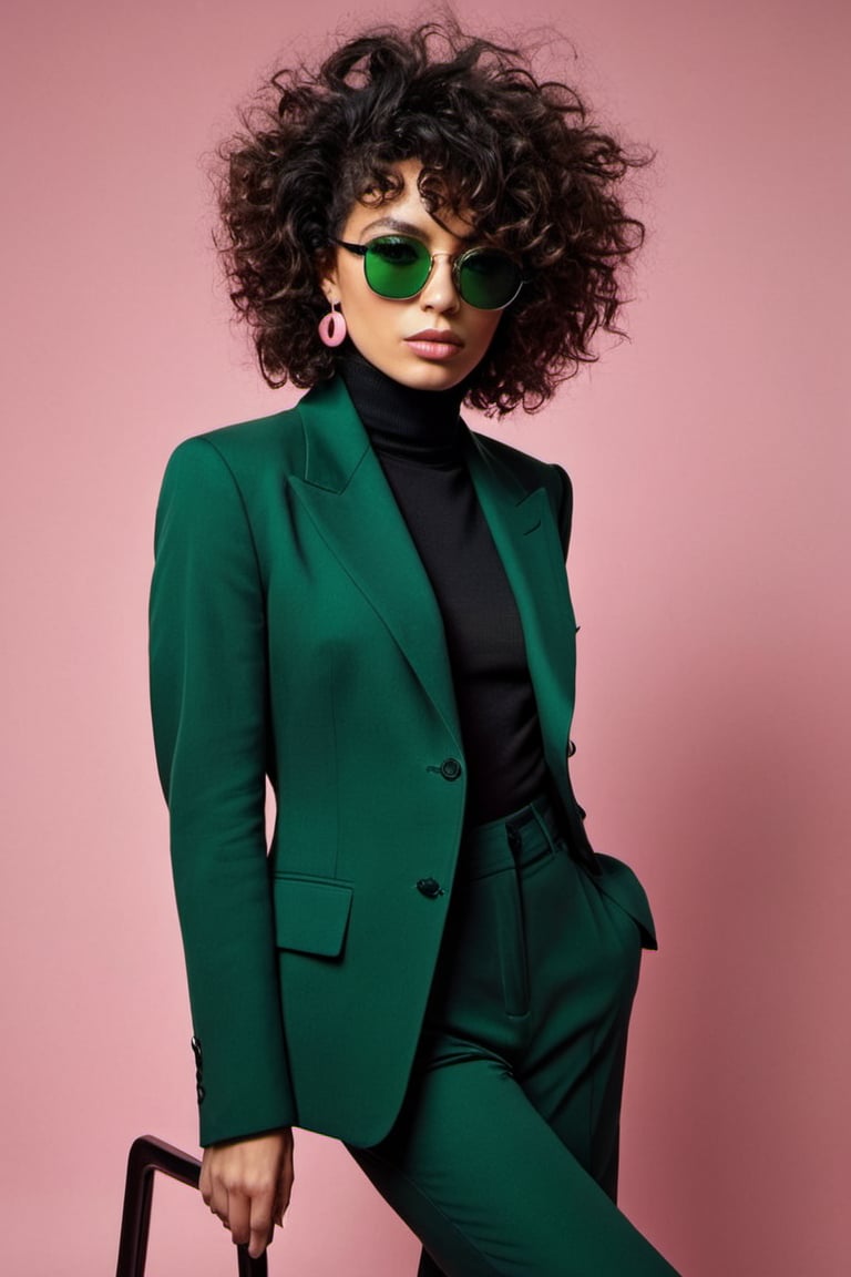 (((Iconic fashion magazine cover photo but extremely beautiful))) (((Black curly messy hair shot with black sunglasses wit...