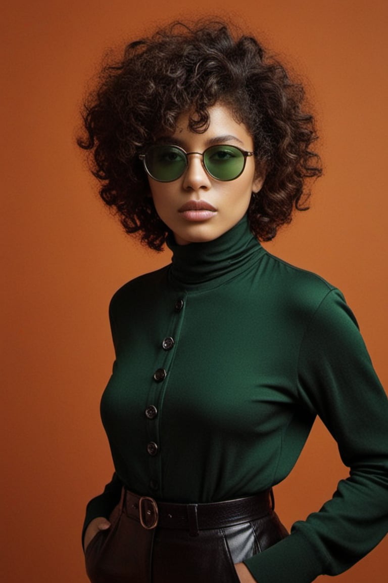 (((Iconic fashion magazine cover photo but extremely beautiful))) (((Black curly messy hair shot with black sunglasses wit...