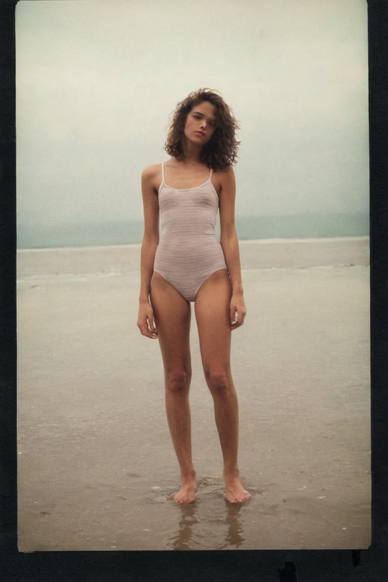 (((A timeless polaroid style photography of a effortlessly beautiful girl 13-year-old and sexy tanned skin)))
(((Iconic polaroid style photography with marked white jumping with legs apart wearing a mini-bikini with strips, navel, image was taken in 1970s. Black large wavy messy hair,sexy mini-dress, reflection, beautiful eyes, film grain, natural lighting, looking at horizon)))
(((Vintage, polaroid style photography, rule of thirds composition, grainy texture, nostalgic feel, old-school photography, soft shadows, minimalism, muted color palette, timeless elegance. --stylize 1000 --v 6.1))),digital artwork by Beksinski