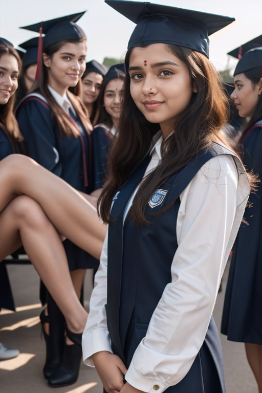 Ultra realistic,  full body shot,  natural face and body structure,  she is  in college with her friends in college uniform, she is a 21 year old indian girl, background Patna 