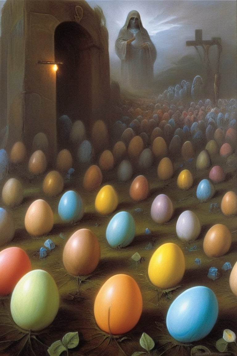 Easter celebration, 
resurrection groung festival ,
Easteregg, 
Easter bunny, 
also called Pascha or Resurrection Sunday, 
is a Christian festival and cultural holiday commemorating the resurrection of Jesus from the dead, 
described in the New Testament as having occurred on the third day of his burial,
,#Tensor4rt  ,
,

,food ,digital artwork by Beksinski,egg-art