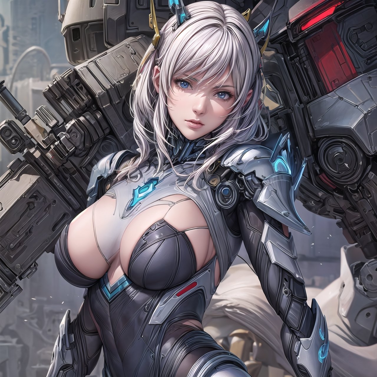 ((Best quality)), ((masterpiece)), (detailed: 1.4), Alafed woman in futuristic costume posing for photo, In futuristic white armor, Girl in Mecha Cyber Armor, Unreal Engine Rendering + goddes, Cyborg porcelain armor, Shiny White Armor, realistic long white hair, gynoid cyborg body, Beautiful and charming cyborg woman, diverse cybersuits, beautiful cyborg woman, beutiful white girl cyborg, In futuristic armor, The perfect cyborg woman, nijistyle,niji,comic style,mecha_musume
