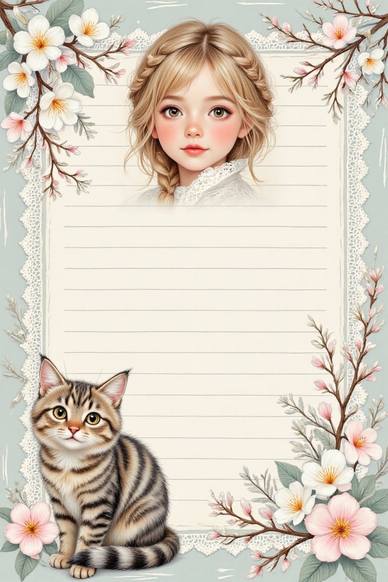 Scrapbooking paper,  blank lined rectangular space framed with a border (lace,  lines by Newborn12345 on Tensor.Art