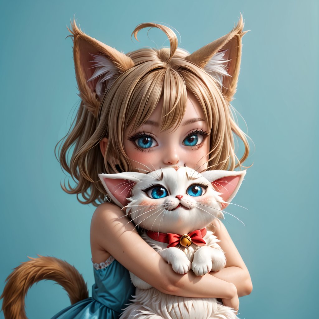 Whimsical folk art picture of a (little girl) and (cat) hugging each other.
,Perfect skin,t4ni4,ADD MORE DETAIL