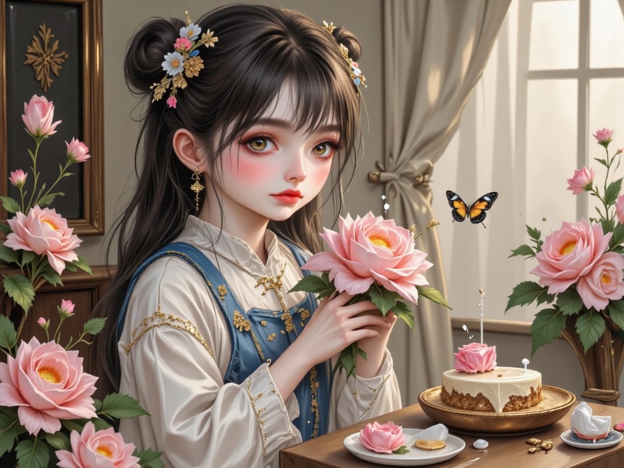 Create hyper realism image of a young girl,  . Dress details,  (Arctic color dress) by Newborn12345 on Tensor.Art