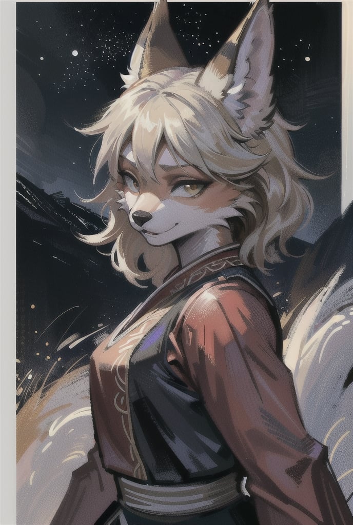 absurdres, highres, ultra detailed, masterpiece, sharp shading, portrait, fox Furry Girl, martial arts uniform, battlefield, dark light night, intricate, elegant, sharp focus, illustration, highly detailed, digital painting, concept art, matte, masterpiece