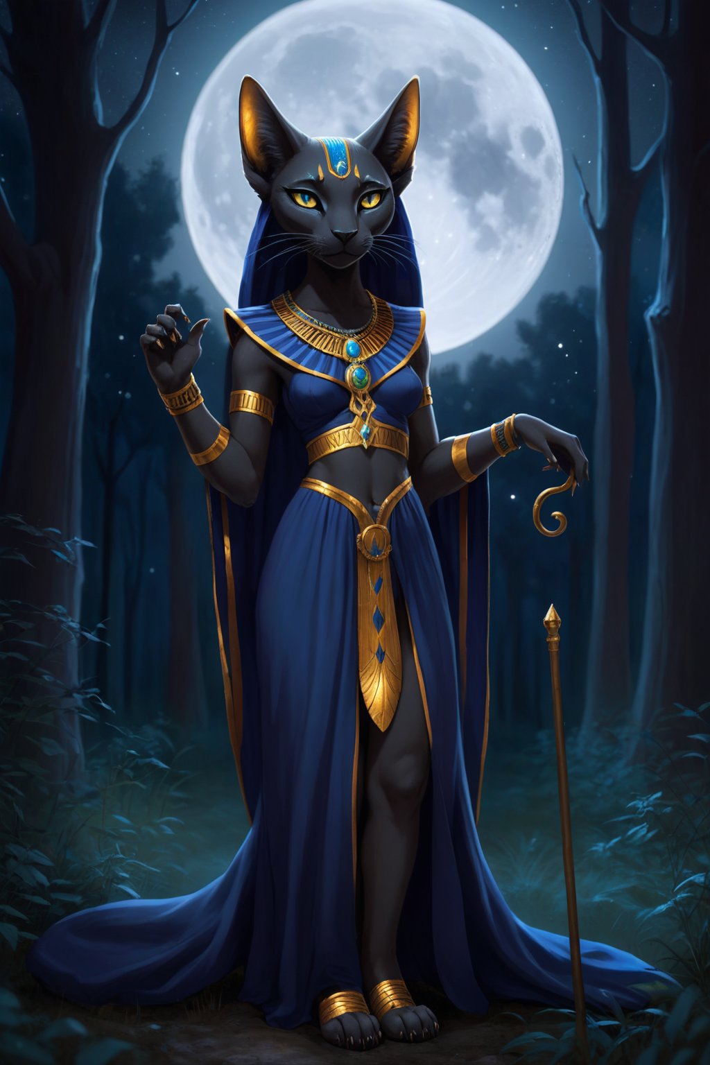 night moonlight forest Personification furry Bastet wizard