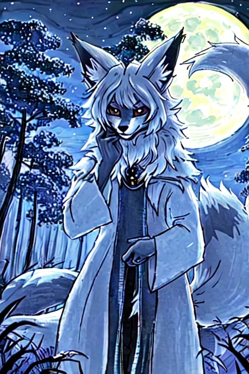 night moonlight forest Personification furry Therianthropy fox wizard