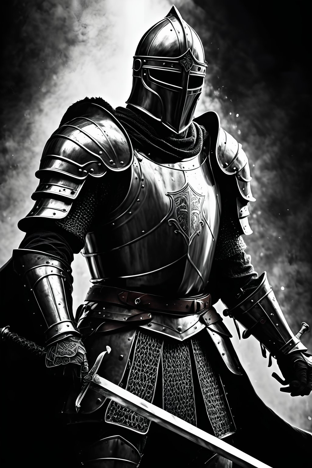 breathtaking noir illustration of mighty medieval knight,  strong backlight,  alluring by evgeny_kozlov on Tensor.Art
