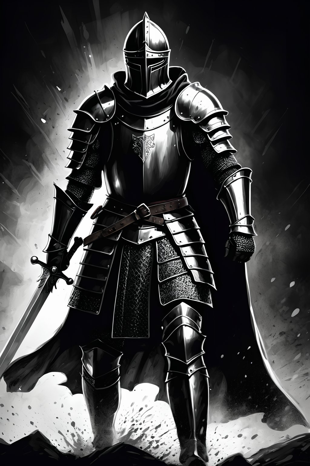 breathtaking noir illustration of mighty medieval knight,  strong backlight,  alluring by evgeny_kozlov on Tensor.Art