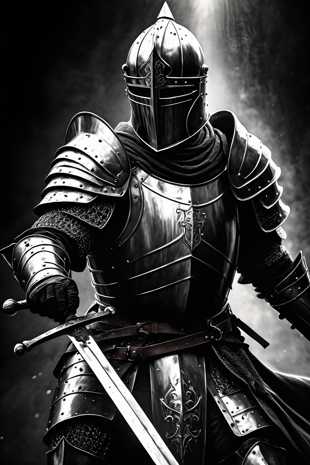 breathtaking noir illustration of mighty medieval knight,  strong backlight,  alluring by evgeny_kozlov on Tensor.Art