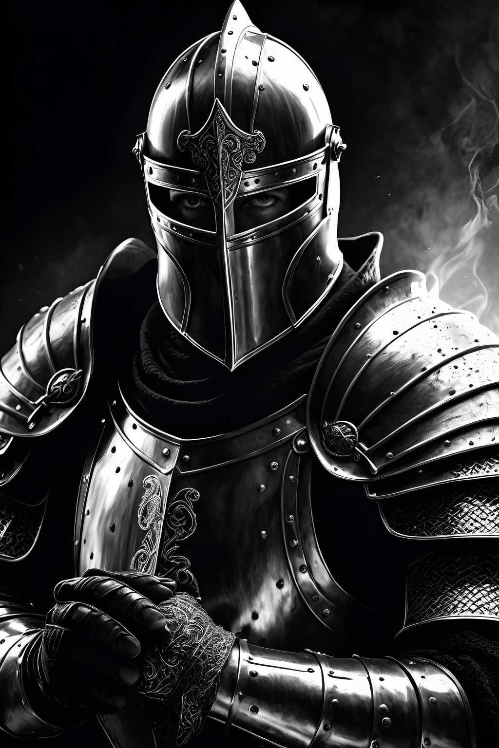 breathtaking noir illustration of mighty medieval knight,  strong backlight,  alluring by evgeny_kozlov on Tensor.Art