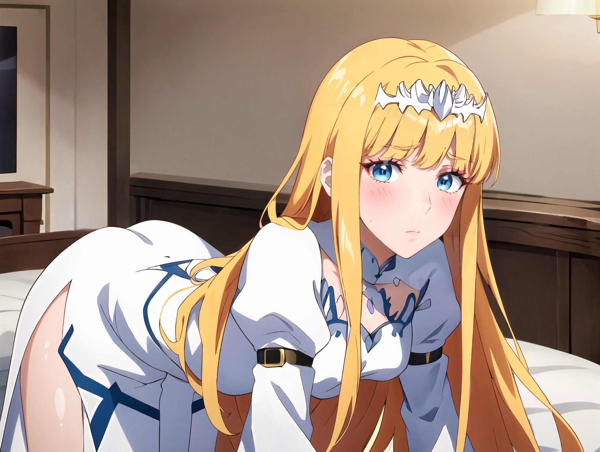 anime screencap, 1girl, 1boy, beautiful mature woman, solo focus, blonde hair, blue eyes, , extremely long hair, blush, makeup, looking at the viewer, expressive face detail, expressive face expression, , nude,, huge penis, all fours, on the bed, doggystyle, from the side, sex, masterpiece, best quality, high quality, ,

Calca, , calca, blonde hair, , medium chest, extremely long hair, very long hair, extra long hair, white tiara, white dress, blue eyes,