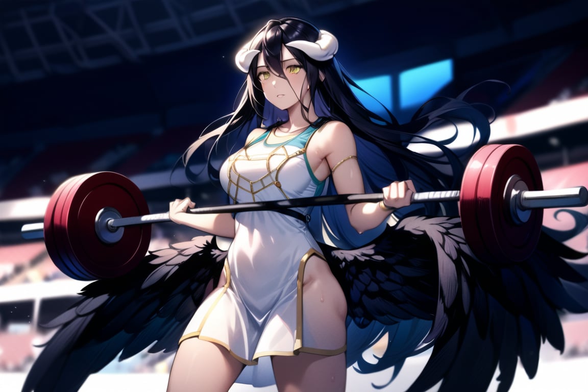 athlete wearing a detailed sports uniform stands confidently in the grandeur of a lit-up stadium,  surrounded by the vibra...