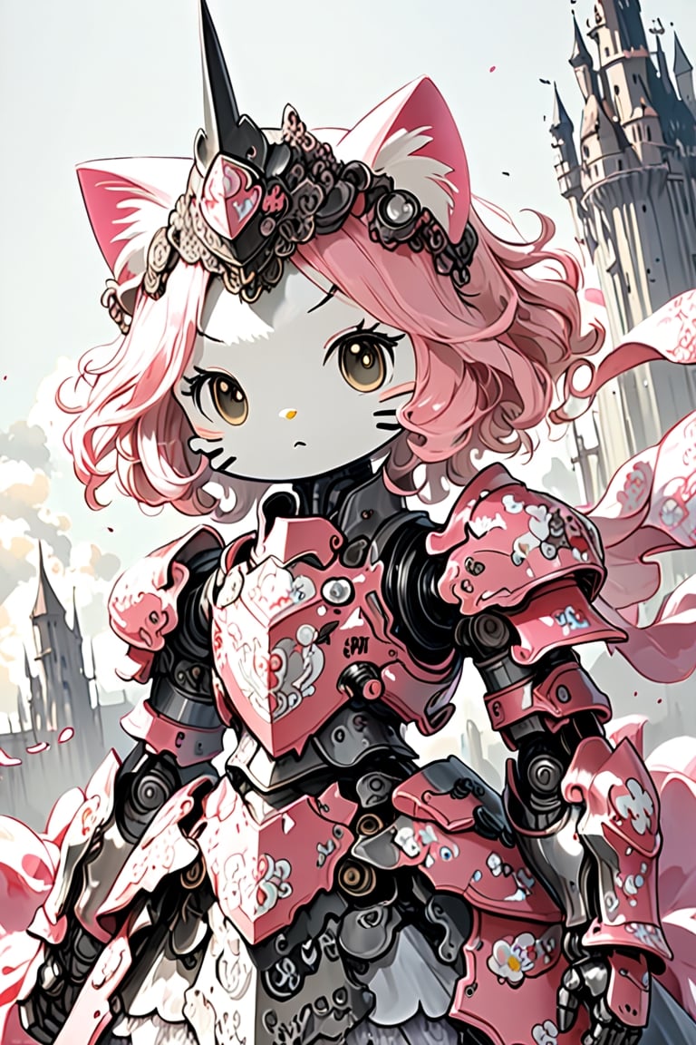 (HELLO KITTY),
Princess Knight penda, is adorned in a pink and white knight's armor, with the helmet featuring the adorable face of  penda, armor is adorned with intricate lace and frills, emitting a sweet fragrance,sticker,mecha